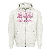 Oatmeal Heather Merry Christmas Trees Zipper Hoodie - FaDigitalArtStudio