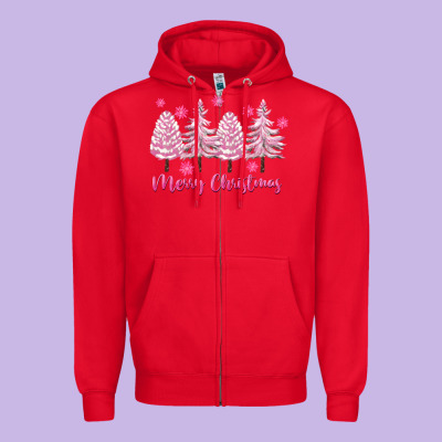 Merry Christmas Trees Zipper Hoodie Designed By Fadigitalartstudio