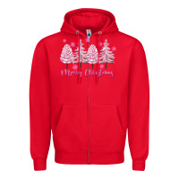 Red Merry Christmas Trees Zipper Hoodie - FaDigitalArtStudio