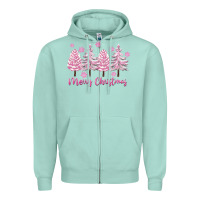 Seafoam Merry Christmas Trees Zipper Hoodie - FaDigitalArtStudio