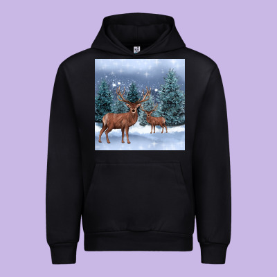 Winter Deer Urban Hoodie Designed By Barkaloodesign
