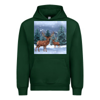 Foreset Green winter deer Urban Hoodie - BarkalooDesign