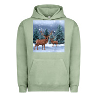 Pigment Oil Green winter deer Urban Hoodie - BarkalooDesign