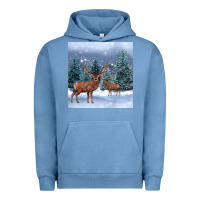 Pigment Pebble Blue winter deer Urban Hoodie - BarkalooDesign