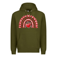 Army Green valentines day rainbow with heart Premium Hoodie - RanaPortraitStore
