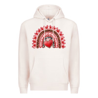 Pale Pink valentines day rainbow with heart Premium Hoodie - RanaPortraitStore