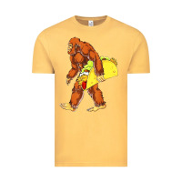 Vintage Mustard bigfoot carrying taco Vintage Tee - DesigneFamous