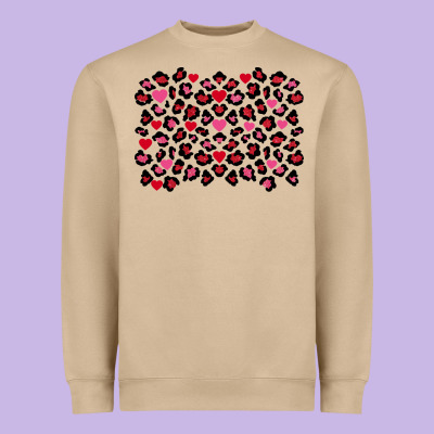 Valentine's Day Leopard And Heart Background Heavyweight Sweatshirt Designed By Fadigitalartstudio
