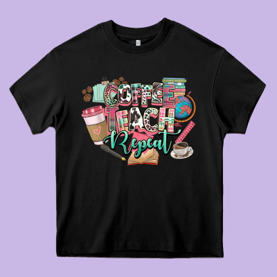 Coffee Teach Repeat Teacher Heavy Core Tee Designed By Nancycooperartshop
