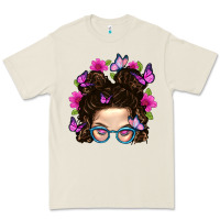 Bone Messy Bun Mom With Butterfly Premium Tee - BundleAndBundleShop