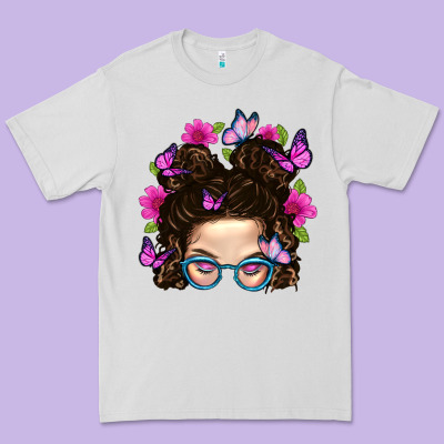 Messy Bun Mom With Butterfly Premium Tee Designed By Bundleandbundleshop