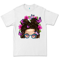 White Messy Bun Mom With Butterfly Premium Tee - BundleAndBundleShop