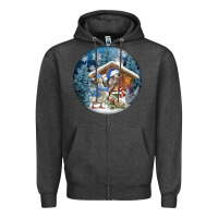 Charcoal Heather Winter Farm Animals Zipper Hoodie - FaDigitalArtStudio