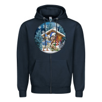 Navy Winter Farm Animals Zipper Hoodie - FaDigitalArtStudio
