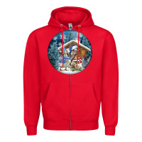 Red Winter Farm Animals Zipper Hoodie - FaDigitalArtStudio