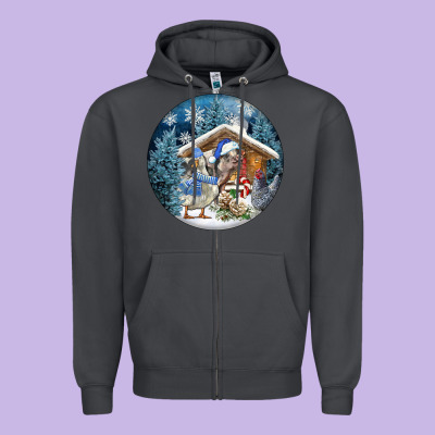 Winter Farm Animals Zipper Hoodie Designed By Fadigitalartstudio