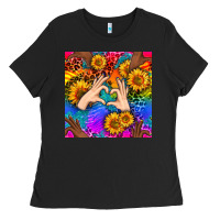 Heart And Sunflowers With Neon Leopard Patterns Ladies Tee | Teevron