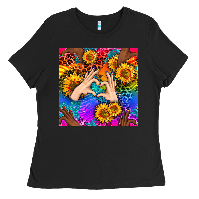 Heart And Sunflowers With Neon Leopard Patterns Ladies Tee by BundleAndBundleShop | Teevron
