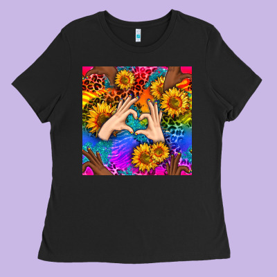 Heart And Sunflowers With Neon Leopard Patterns Ladies Tee Designed By Bundleandbundleshop