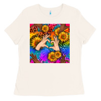 Bone Heart And Sunflowers With Neon Leopard Patterns Ladies Tee - BundleAndBundleShop