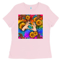 Bubblegum Pink Heart And Sunflowers With Neon Leopard Patterns Ladies Tee - BundleAndBundleShop