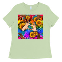 Matcha Heart And Sunflowers With Neon Leopard Patterns Ladies Tee - BundleAndBundleShop