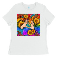 White Heart And Sunflowers With Neon Leopard Patterns Ladies Tee - BundleAndBundleShop