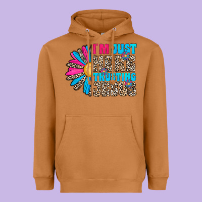 Im Just Here Trusting Jesus Heavyweight Hoodie Designed By Cowhidedigitalart