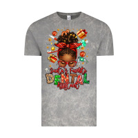 Cloud Rock Santa's Favorite Dental Assistant Afro Messy Bun Vintage Tee - texasbilliewilder