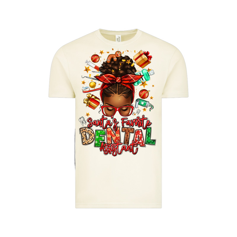 Santa's Favorite Dental Assistant Afro Messy Bun Vintage Tee by texasbilliewilder | Teevron