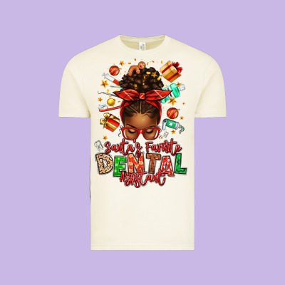 Santa's Favorite Dental Assistant Afro Messy Bun Vintage Tee Designed By Texasbilliewilder