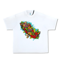 White Mexico Map with Leopard and Sunflowers Urban Heavy Tee - texasbilliewilder