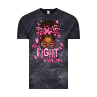 Cloud Black pray fight believe breast cancer afro messy Vintage Tee - texasbilliewilder