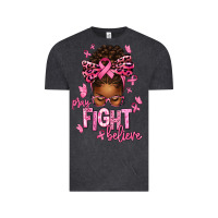 Pray Fight Believe Breast Cancer Afro Messy Vintage Tee | Teevron
