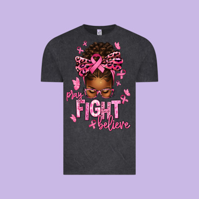 Pray Fight Believe Breast Cancer Afro Messy Vintage Tee Designed By Texasbilliewilder