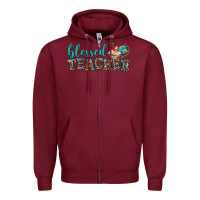 Burgundy blessed teacher Zipper Hoodie - BundleAndBundleShop