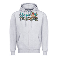 Heather Grey blessed teacher Zipper Hoodie - BundleAndBundleShop