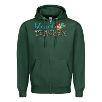 Sports Green blessed teacher Zipper Hoodie - BundleAndBundleShop