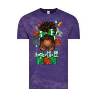 Cloud Purple Basketball Mom Afro Messy Bun Vintage Tee - texasbilliewilder
