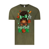 Vintage Olive Basketball Mom Afro Messy Bun Vintage Tee - texasbilliewilder