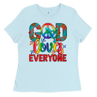 Baby Blue LGBTQ+ God Loves Everyone Ladies Tee - BundleAndBundleShop