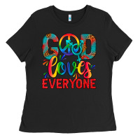 Black LGBTQ+ God Loves Everyone Ladies Tee - BundleAndBundleShop