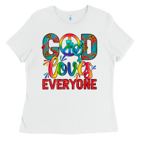 White LGBTQ+ God Loves Everyone Ladies Tee - BundleAndBundleShop