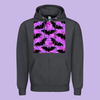 Halloween Bat And Stars Seamless Pattern Zipper Hoodie Designed By Bundleandbundleshop