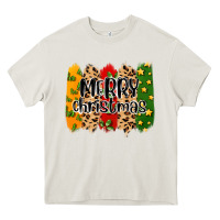 Cream merry christmas brushstrokes Heavy Core Tee - MaliasSmallBusiness