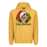 Mustard Feliz Navidad Skull Premium Hoodie - BundleAndBundleShop