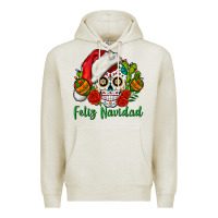 Oatmeal Heather Feliz Navidad Skull Premium Hoodie - BundleAndBundleShop