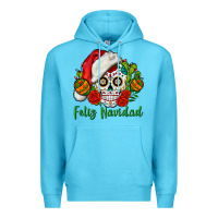 Ocean Blue Feliz Navidad Skull Premium Hoodie - BundleAndBundleShop