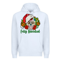 White Feliz Navidad Skull Premium Hoodie - BundleAndBundleShop