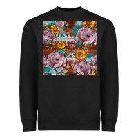 Black Western Landrace Pig With Sunflowers Seamless Heavyweight Sweatshirt - FaDigitalArtStudio